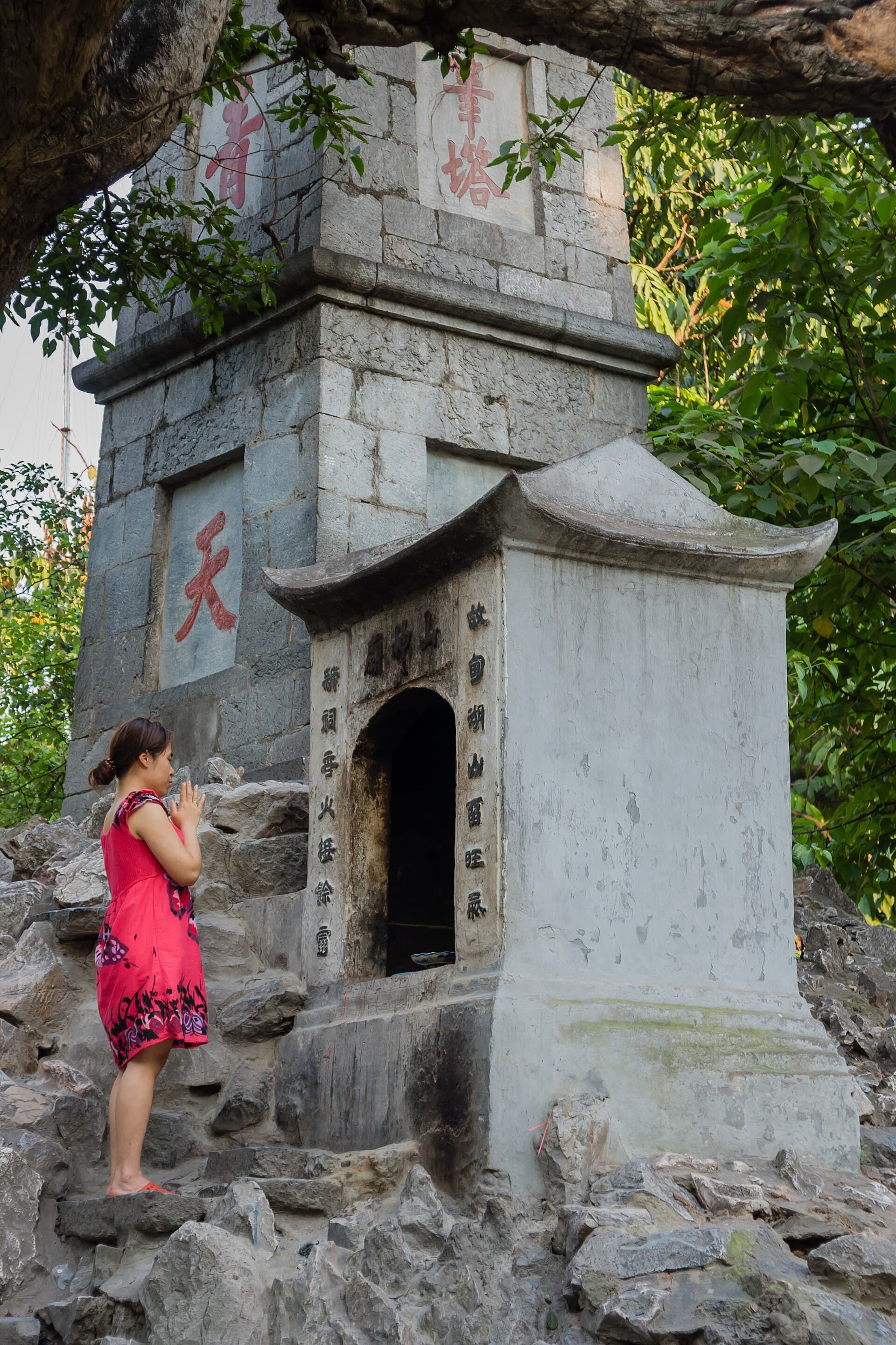 Stone shrine beside Hoan Kiem Lake in Hanoi